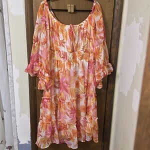 Blush 2X Pink and Orange Sundress with Flutter Sleeves
